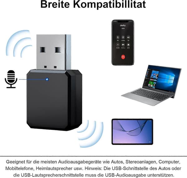 USB Bluetooth-adapter, Bluetooth 5.1-adapter i bil AUX/USB dobbel utgang, med 3,5 mm digital lydkabel, Bluetooth-dongle Bluetooth-mottaker
