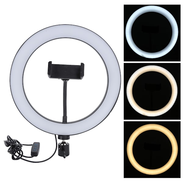 UN-260 LED-ringlampe med tre farger, trinnløs dimming, bueoverflate, fylllys, 26 cm, 26 W