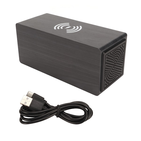 Bluetooth -högtalare Digital träväckarklocka Trådlös laddning 15W Dual Alarm Snooze LED-väckarklocka Svart