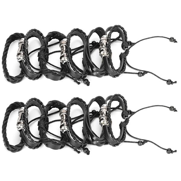12 stk. håndstrikkede armbånd i ko-spaltet læder, unisex flettet moderigtigt håndledsmanchet dekoration