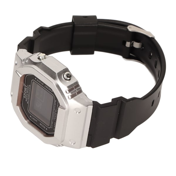 Elektronisk watch Vattentät Casual Snygg digital watch med ljus för män, kvinnor, studenter, svart silver