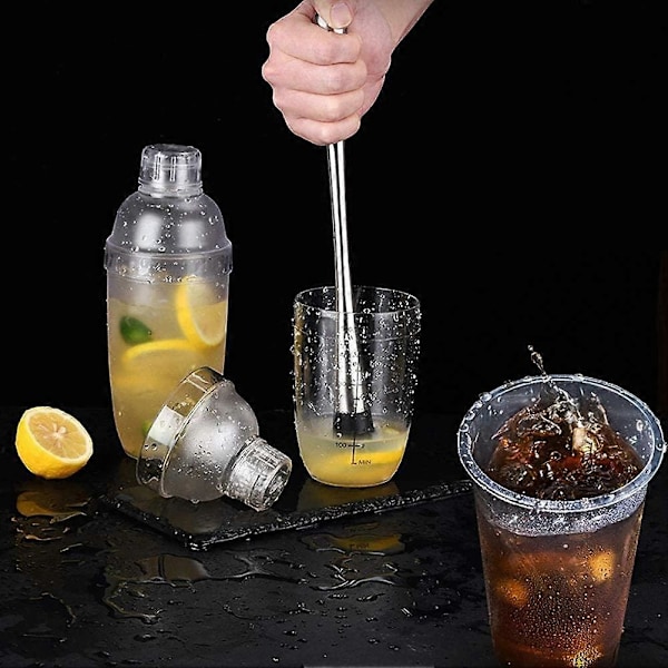 Cocktail Shaker, Gennemsigtig Plast Drikkevare Shaker Aftagelig Tekande Blandings Shaker med Graduering