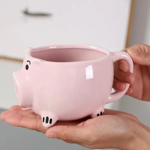 Sød gris keramisk kop lyserød behagelig greb glat mund dejlig form til kaffe te mælk drikkevand