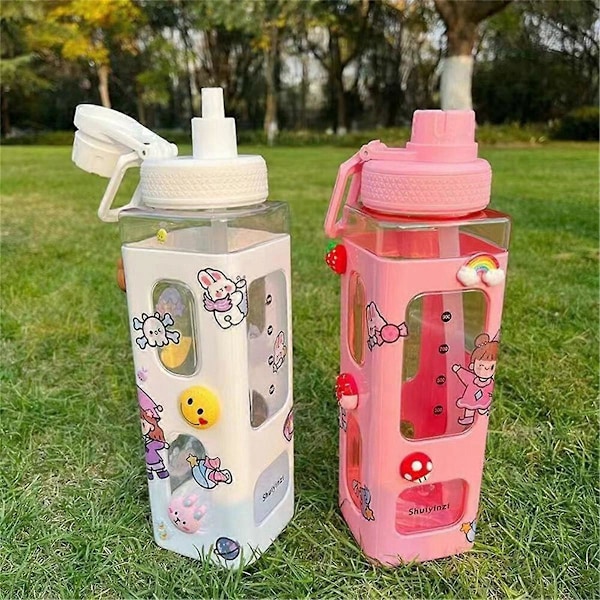 Kawaii-vesipullo pillillä, 3D-söpö karhutarra, juomakuppi, pinkki