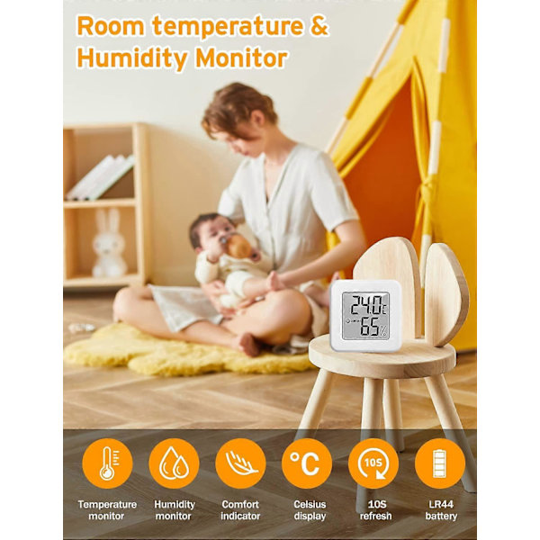 (Hvid) Mini LCD Indendørs Termometer Hygrometer, Bærbar Høj Præcision Digital Temperatur Fugtighed, Termo Hygrometer Komfortniveauindikator 1 STK