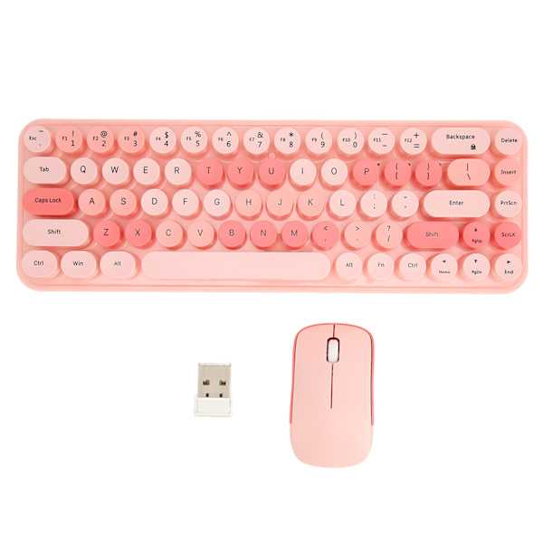 USB tangentbordsmus 2.4G trådlös 68 nycklar Lågförbrukning Retro Söt ABS-speltangentbordsmus för PC Rosa blandad färg