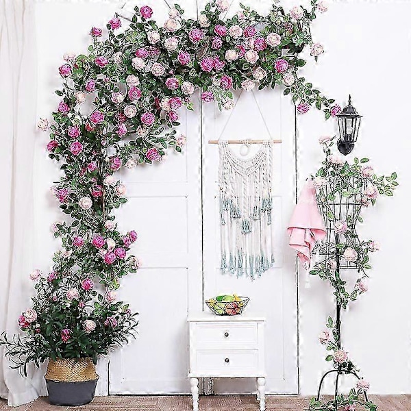 180 cm konstgjord pionblomma rotting, lindad runt grön växtbakgrund, växtblomväggdekoration inomhus (2 st) D