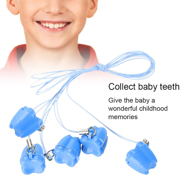 5 st plast baby mjölktand förvaringsbox med rep tandräddare halsband blå