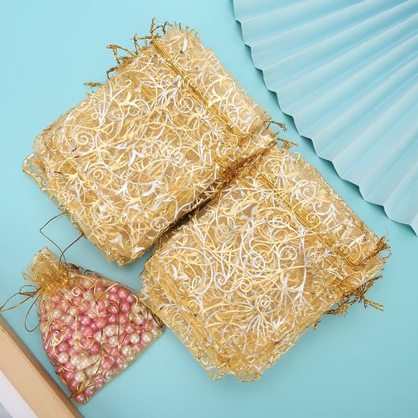100 stk. 9 x 12 cm Organza snørepose Multifunktionel smykkepose Gaveopbevaringspose (Guld)