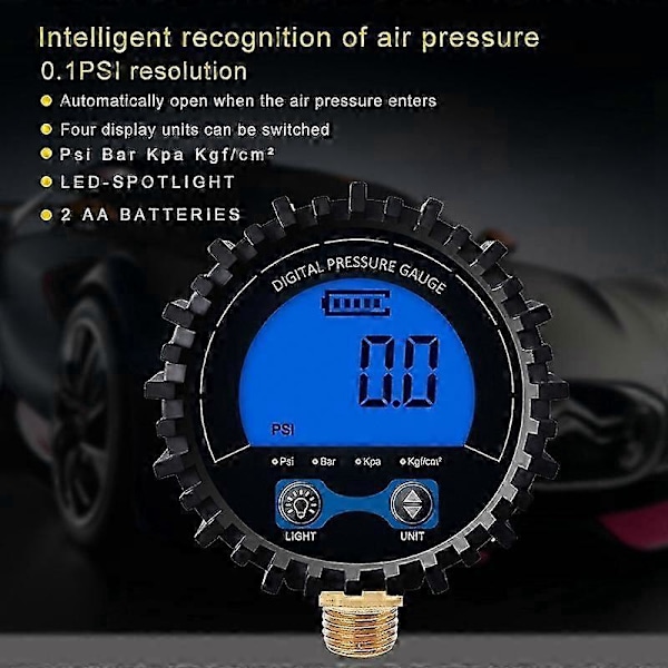Däcktrycksmätare Digital Däcktestare Display Lufttryck Manometer Snabbkoppling Koppling Gänga