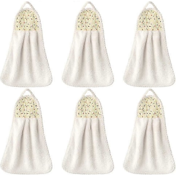 6 st Hängande Handdukar Korallfleece Handduk Vattenabsorption Handduk för Hem Kök Badrum Beige_SZXM