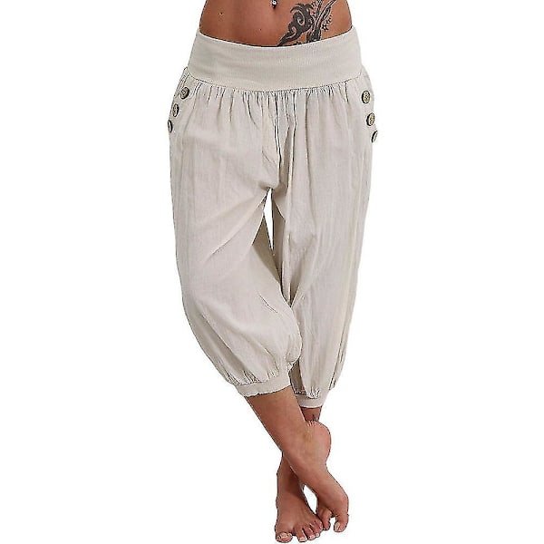 Yoga Capri Pants with Side Pockets - Light Blue & White