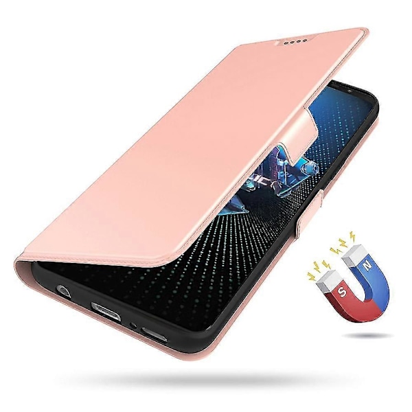 PU Lær Etui til Asus Rog Phone 5 - Visningsstativ, Kort Holder Spor, Magnetisk Lukking - Flip Cover RoseGold