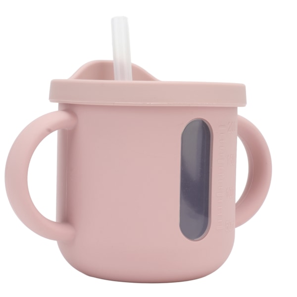 Silikon Tutetkopp Dobbel Håndtak Lett Lærekopp for Småbarn med Tettsittende Lekkasjesikker Lokk for Hjem Reiser Rosa