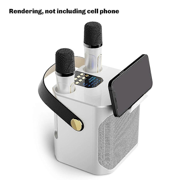 Tehokas Karaoke Bluetooth -kaiutin kahdella mikrofonilla, valkoinen