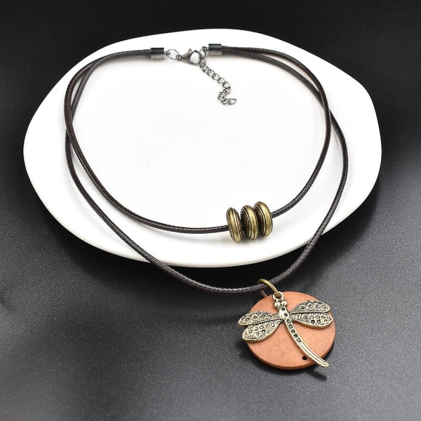 Bohemian Vintage træhalskæder sæt til kvinder - Dragonfly, Tree of Life Layers (3 stk)