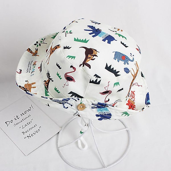Barnehage Anti-UV Solhatt - Dyreprint, Bomull, Foldbar - Sommer Vår Strand Fiske Reise - 52cm