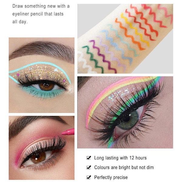 6st Färgad Eyeliner Set Vattentät Eyeliner Långvarig Eye Liner Pen Set