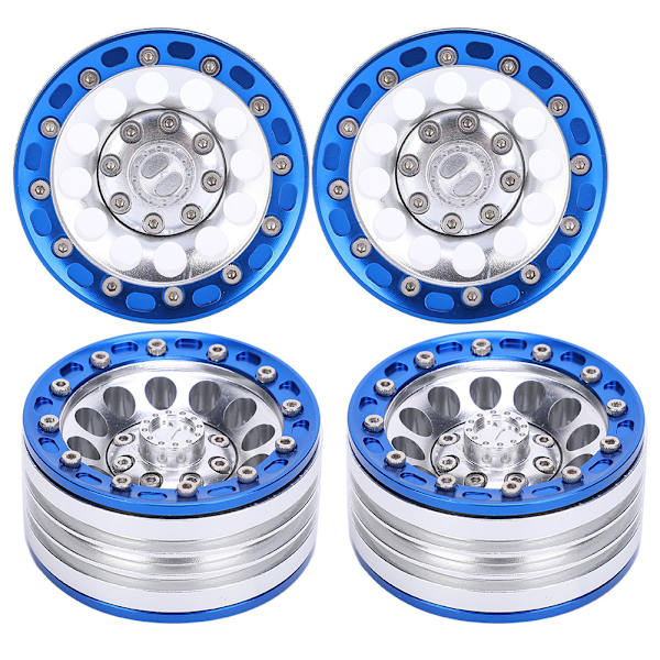 4 stk Universal Metal Wheel Hub RC Bil Tilbehør Passer til 1/10 RC Crawler 1.9 Tommer Blå + Sølv