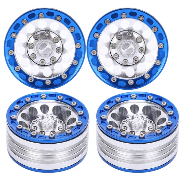 4 stk universelle metallfelger RC biltilbehør passer til 1/10 RC Crawler 1,9 tommer blå + sølv