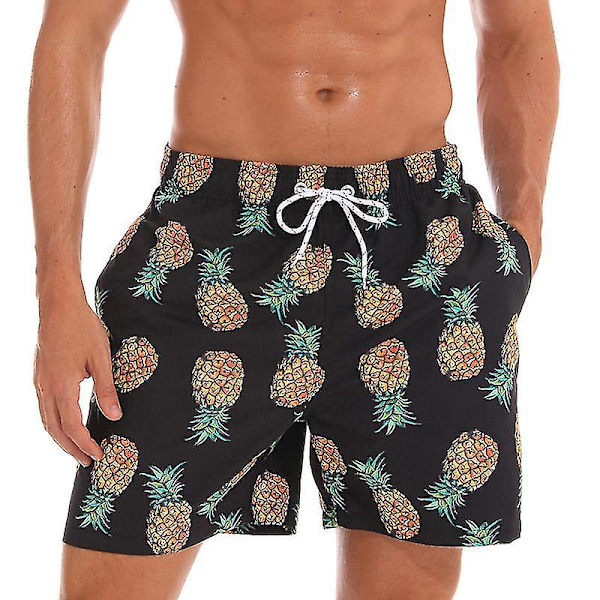 Escatch Quick Dry Men's Swimwear Beach Board Shorts - Black Pineapple, 4XL