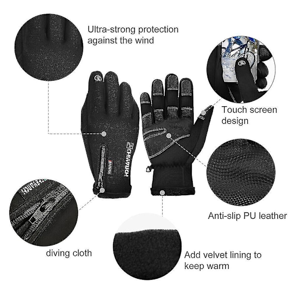 Elektrisk Opvarmede Handsker USB Genopladelige Vintervarmere Vanter Touch Screen Cykling Vanter Sort