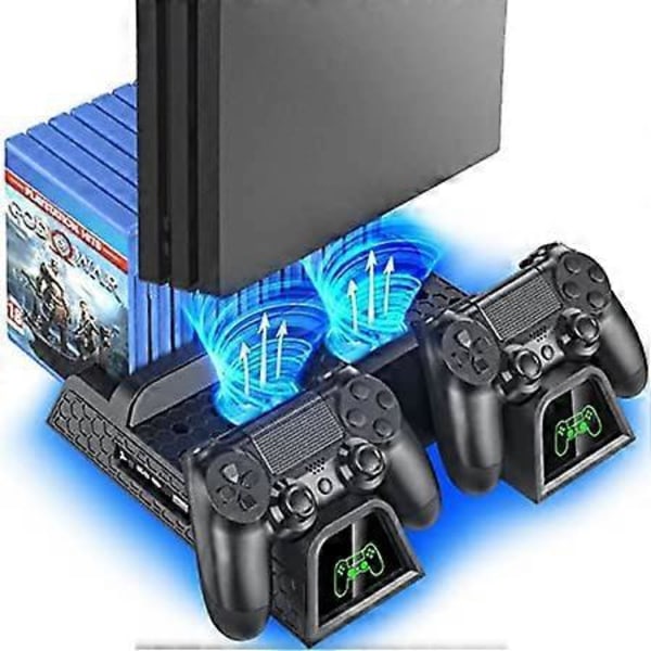 PS4 Stativ med PS4 Kjølevifte for Playstation 4/PS4 Slim/PS4 Pro, PS4 Pro Vertikalt Stativ med PS4 Kontroller Lader Dokkingstasjon og 12 Spill