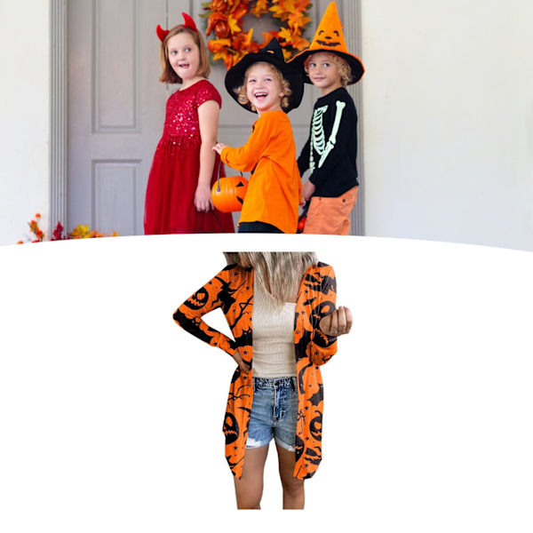 Öppen framsida tyg för kvinnor Halloween Lätt mjuk långärmad öppen framsida tröja topp casual ytterkläder kappa för höst Halloween fest djupgul XL