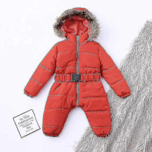 Unisex Baby Hooded Jumpsuit - Fur Collar, 0-24 Months 90cm Orange