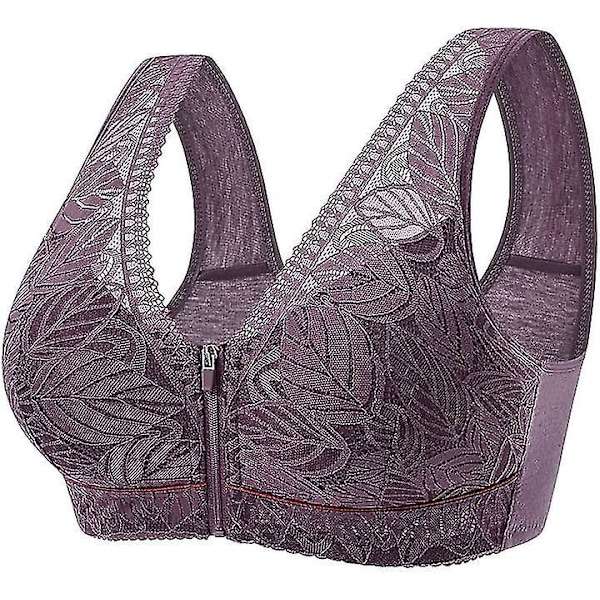 Camilace Plus Size Wireless Front Closure Bra, Soft Cup Breathable Comfort for Women - Purple