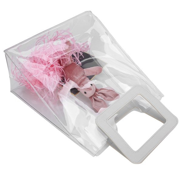 PVC läpinäkyvä lahjalaukku PU-nahkakahvainen kantolaukkupakkaus käsilaukun lisätarvike (L) vaaleanpunainen