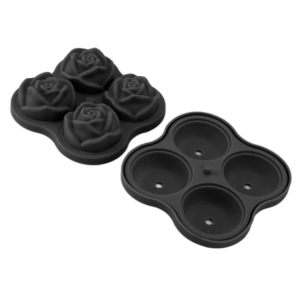 Rose Ice Cube Tray Novel Silicone 4 Grids 4 Holes Cocktail Ice Cube Molds for Restaurant Black L