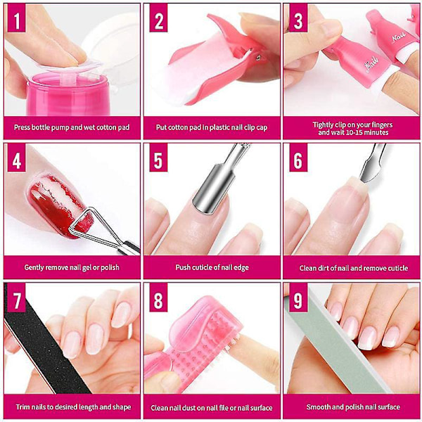 Plast-akryl Nagelkonst Soak Off Cap Clip UV Gel Polish Remover Wrap Verktyg (Rosa)