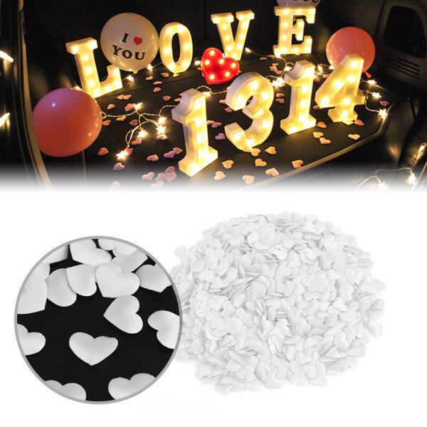 1000 stk polyester hjerteformede blomsterblader romantiske bryllupsdekorasjoner (hvit)