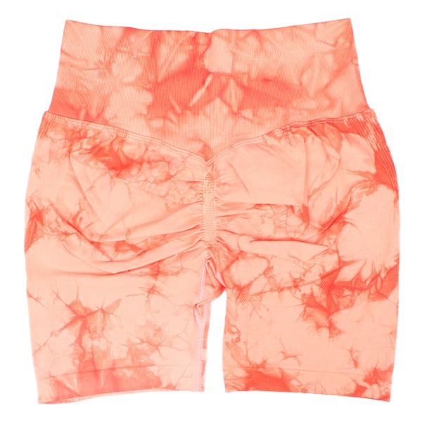Kvinnors yogashorts med hög midja, snabbtorkande, höftlyftande, tie dye-träningsshorts, orange rosa L