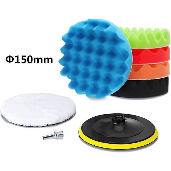 7 st 6 tum Svamp Polering Vaxning Polermedel Polermaskin Bil Kit + M14 Adapter Kit Borr (6 tum)