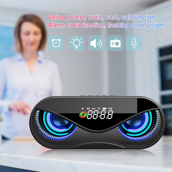 ABS Multifunktionsvækkeur Bluetooth-højttaler Stemmeprompt Opkaldsfunktion Uafhængig membran Blinkende farverigt lys HøjttalerboksSort