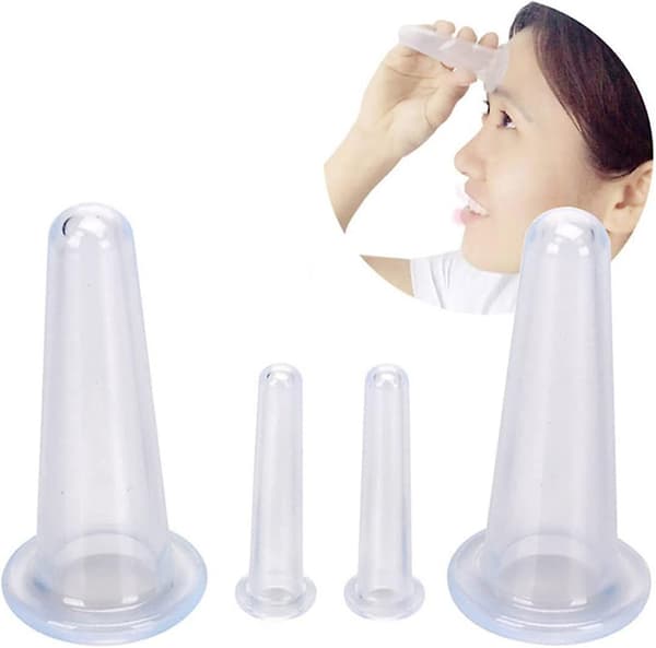 Koppningsterapi Set Cellulit Massager 4st/Förpackning Silikon Ansiktskoppningsset Ansikts- och Ögonkoppningsmassagekit Vakuummassage