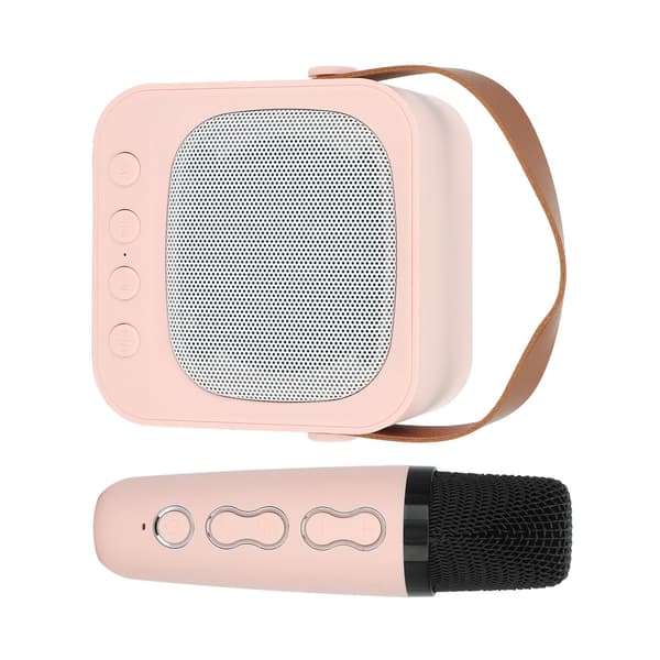 Mini Karaokemaskine Bærbar Bluetooth Højttaler Med Trådløs Mikrofon Bas Diskant Justering Pink