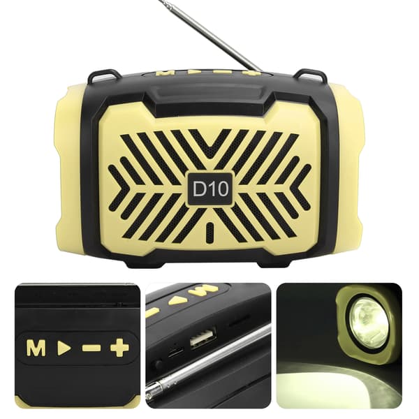 D10 Bluetooth V5.0 trådløs højttaler USB Micro højttaler med lysrem understøtter FM Gul