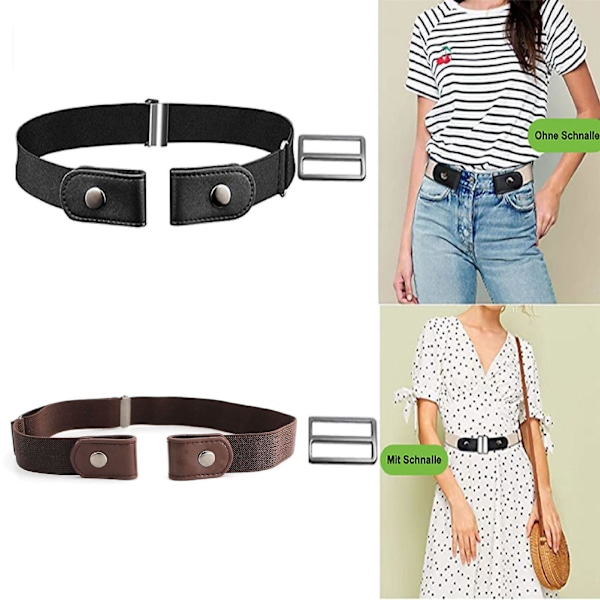 2-pack Spännlöst Elastiskt Bälte för Kvinnor och Män, Bekvämt Justerbart Osynligt Stretch Midjebälte för Jeans Shorts Byxor
