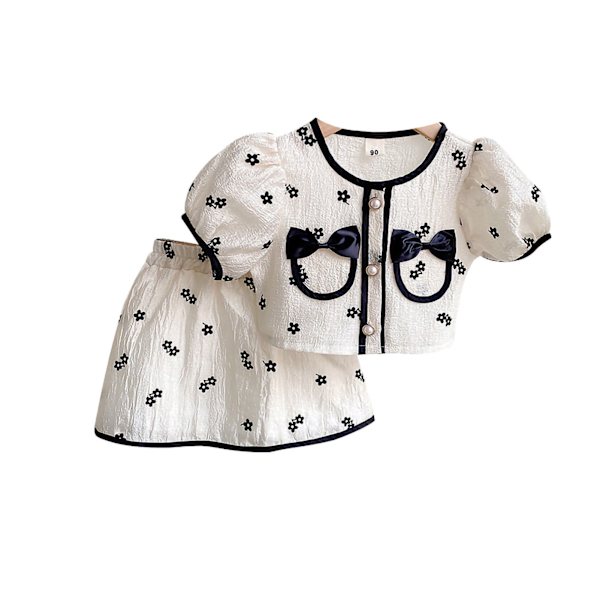 Tyttöjen toppi ja hame, kaksiosainen, lyhyt puff-hiha, söpö ja elegantti, hulmuava hame, lasten kaksiosaiset vaatteet, beige 43,31 tuumaa