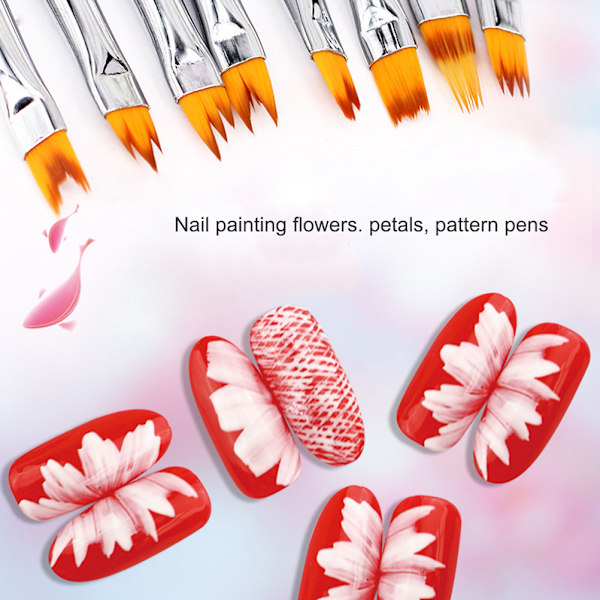 8 st/set Nagelkonstborste Gel UV Nagellackning Blomritning Penna Nagelkonstverktyg
