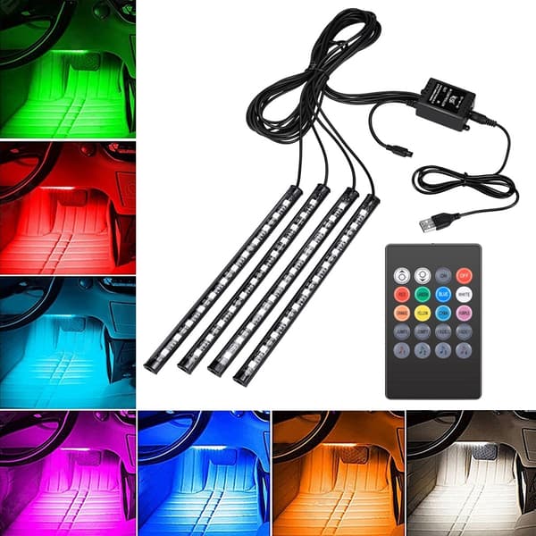 Bil LED Lys Strip, EECOO 4 stk. Bil Interiør Lys Musik LED Belysningssæt Under Instrumentbrættet med