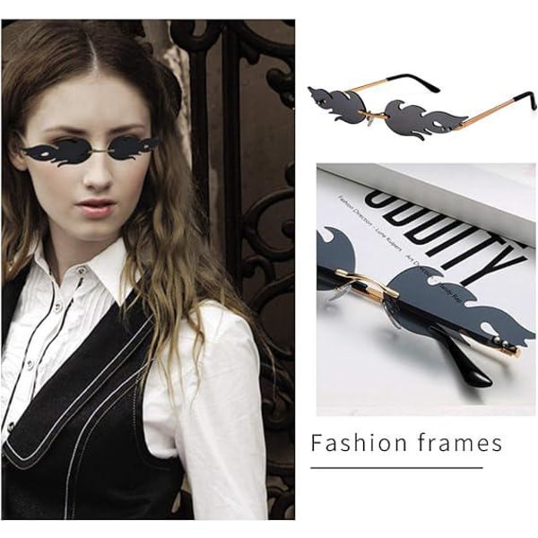 Mote Flame Solbriller UV400 Black Rimless Wave Solbriller Eyewear Luksus Trending Smale Solbriller Kvinner Menn