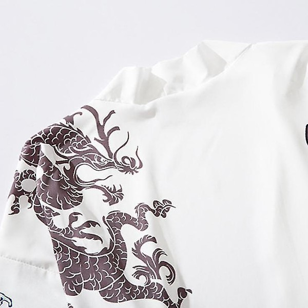 Japansk Samurai Kimono Kostym för Män - Traditionell Vit Yukata med Obi och Fjäder Mönster