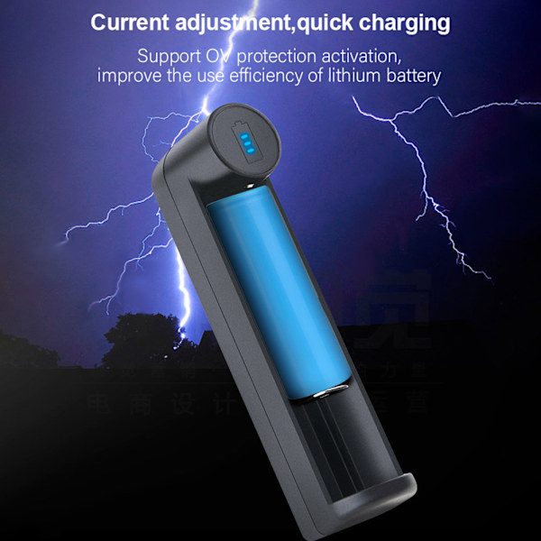 Batterilader 1 spor USB 18650 26650 21700 Li-ion oppladbar batterilader