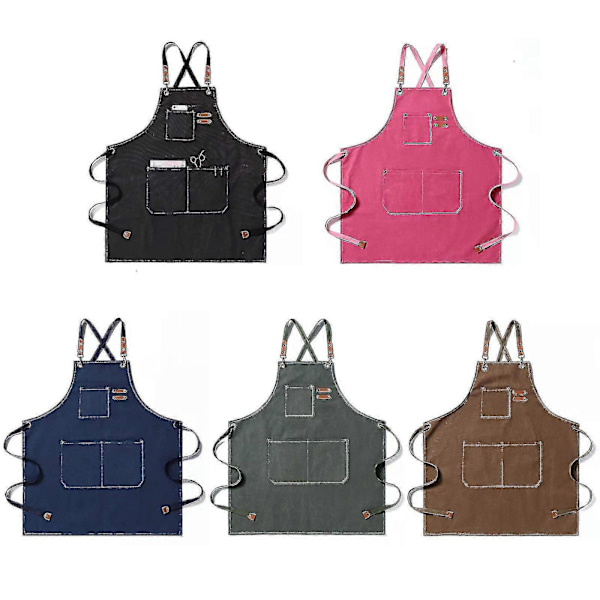 Förkläde i denimcanvas med fickor Slaktare Hantverk Bakning Kockar Kök Matlagning BBQ 5 Färger brun