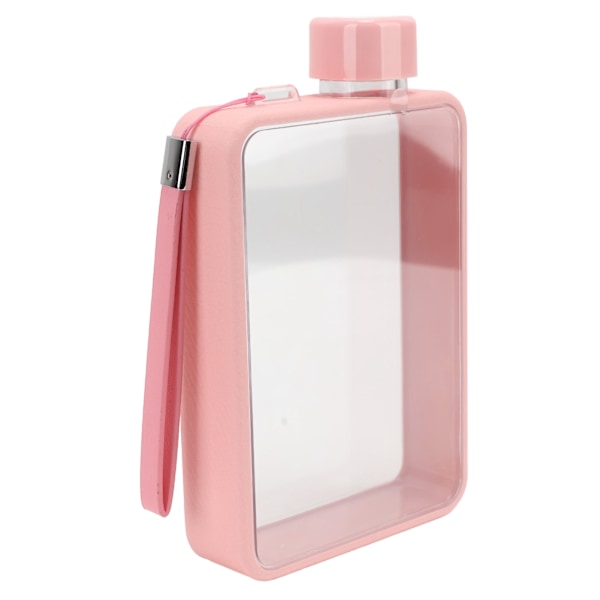 Platt vattenflaska plast läckagesäker transparent fyrkantig bärbar A5 papper vattenflaska 380ml rosa