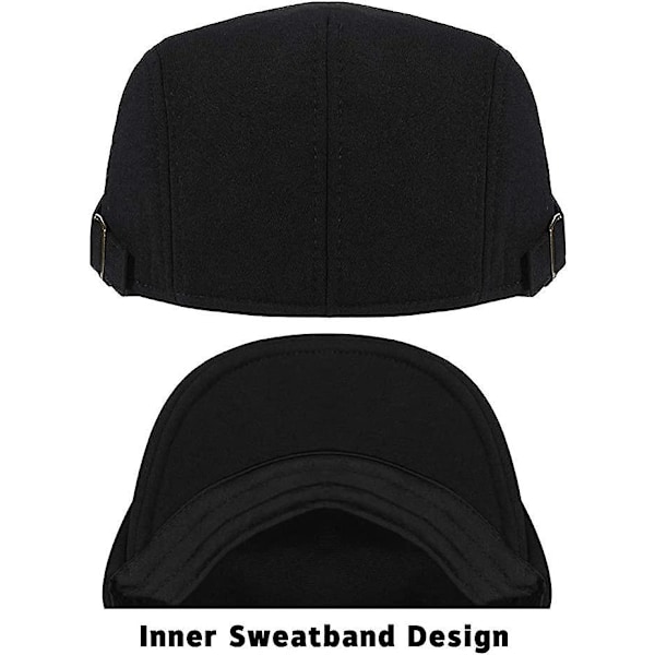 Baskerhatt Herr Justerbar Platt Vintage Hatt，Svart L（58-60cm）